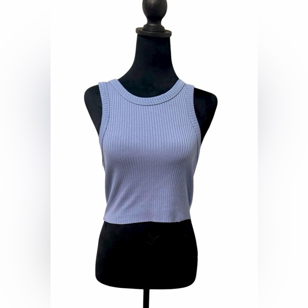 Bozzolo Ribbed Tank Top, Size Medium - Soft Blue festive Ready